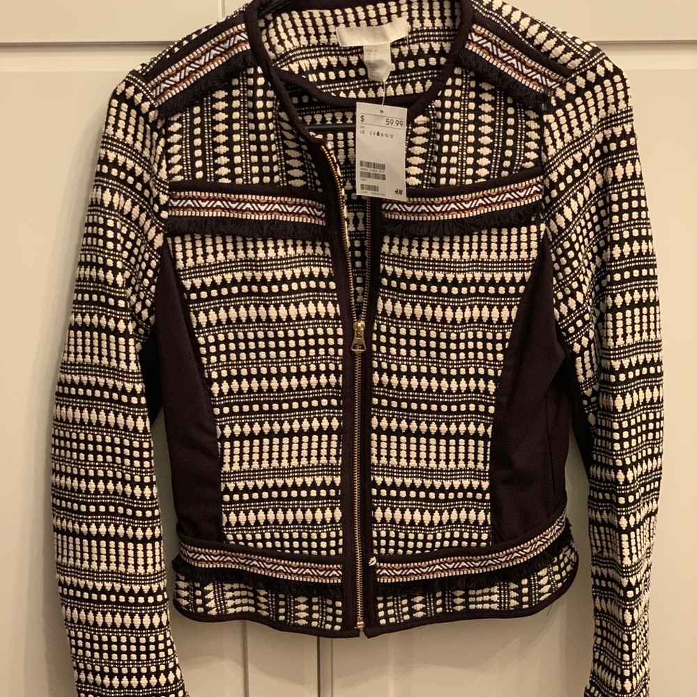 H&M Embroidered Black and White jacket
